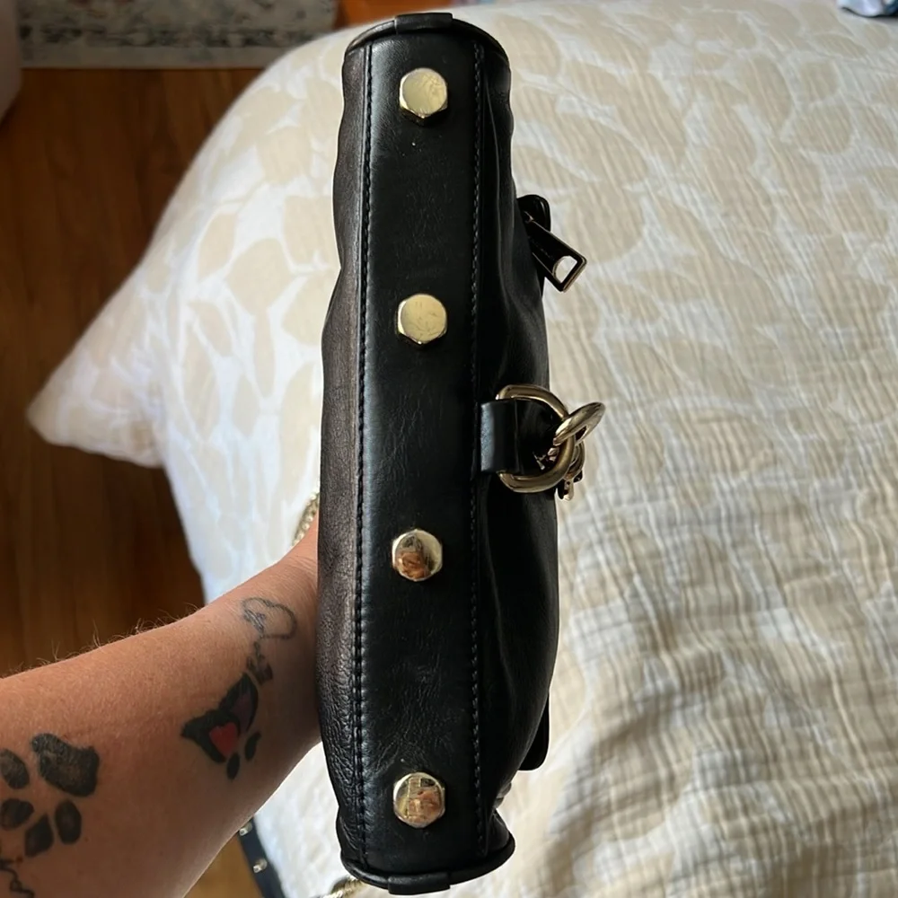 REBECCA MINKOFF BLACK LEATHER SILVER CHAIN LARGE MAC CROSSBODY BAG - Picture 4 of 14